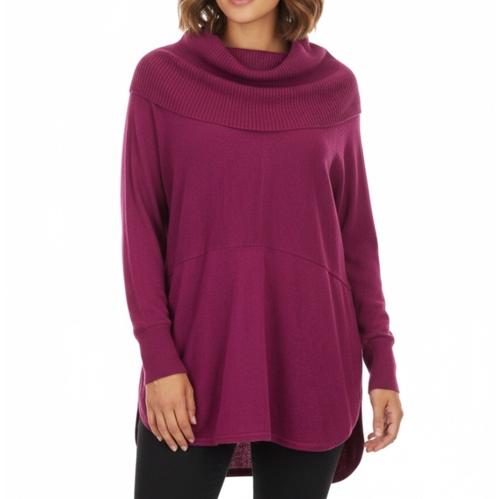 NWT Crown & Ivy Sweater OVERSIZED COWL NECK Raspberry Dark Pink SHIRTTAIL Hem XL
